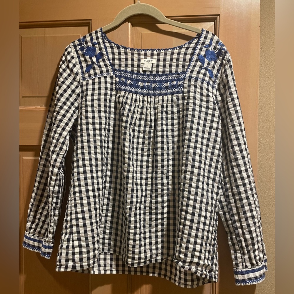 J. Crew Embroidered 3/4 Sleeve Top - Small